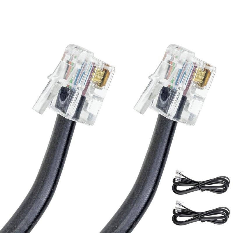 Volcora [2 Pack 5 Feet RJ11 / RJ12 Data Cable - Heavy Duty 6-Pins High-Speed Extension for Cash Register Drawer, Telephone, Modem, Fax, Printers, and More - Drawer Cable for Voice and Data - Image 1